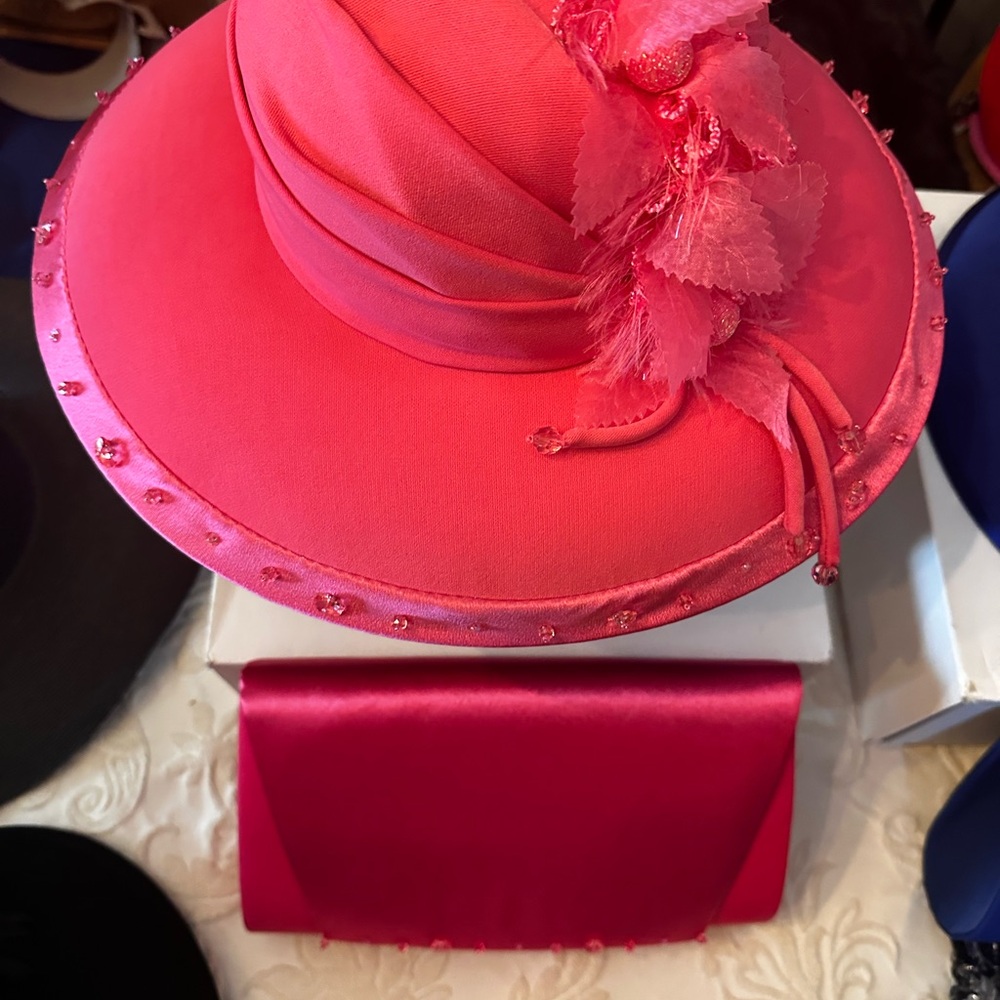 Elegant Pink Hat and Clutch Set